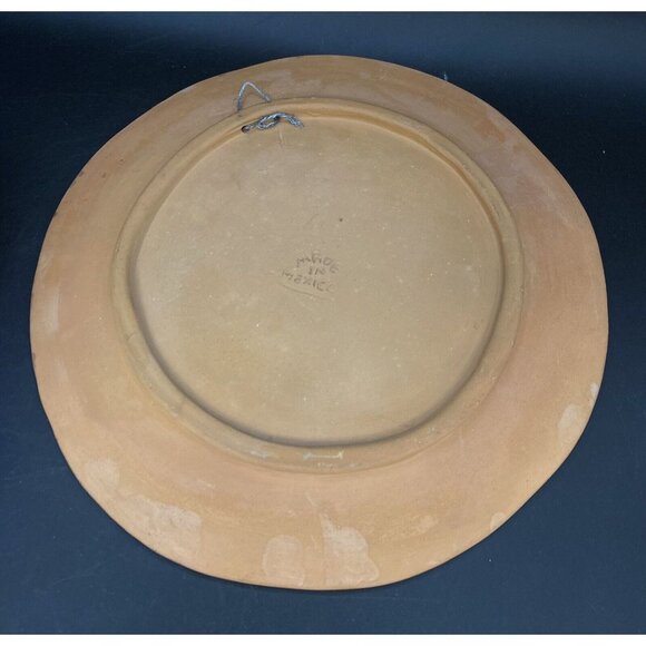 Mexico Mayan Hand Painted Carved Terracotta 9.5” Wall Plate Mesoamerica Style - Picture 5 of 7